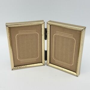 VTG Gold Tone Double Hinged Bifold Picture Frame Mini Vanity Decor Regency